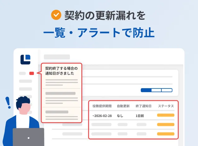 契約更新期限を一覧表示とアラートで管理し、更新漏れを防ぐ